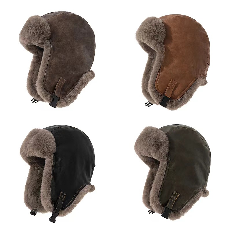 Trapper Hat Ear Flap - قبعة شتوية رجالية من الجلد بتصميم
