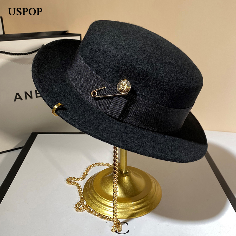 Fedora Hat Wool - USPOP جديد الشتاء القبعات النساء السود