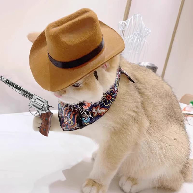 Cowboy Hat Straw - ﻿ القط قبعة رعاة البقر الحيوانات