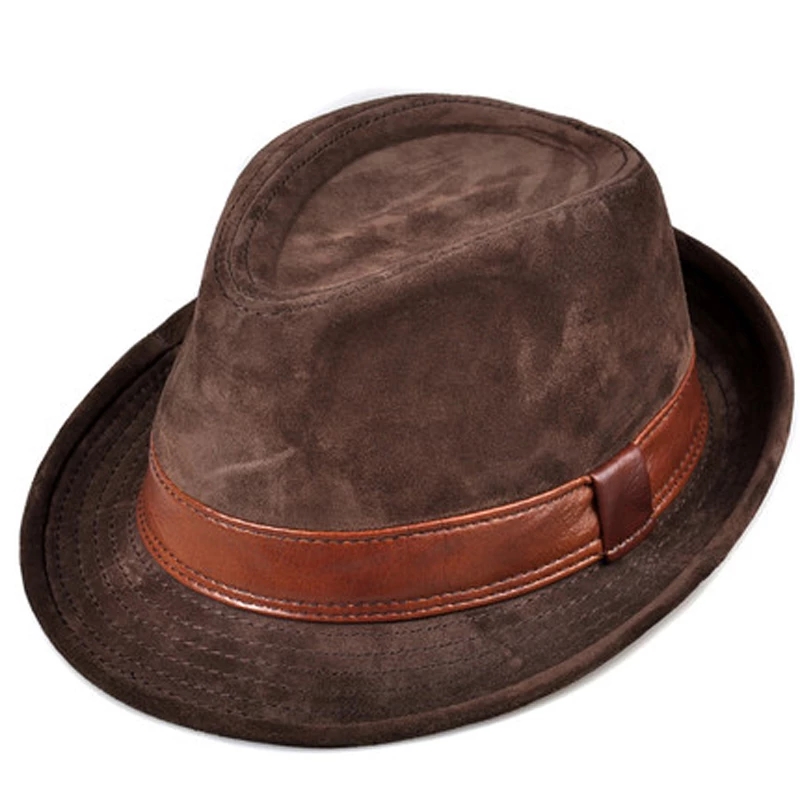Fedora Hat Wool - الرجال جلد طبيعي جلد البقر المدبوغ