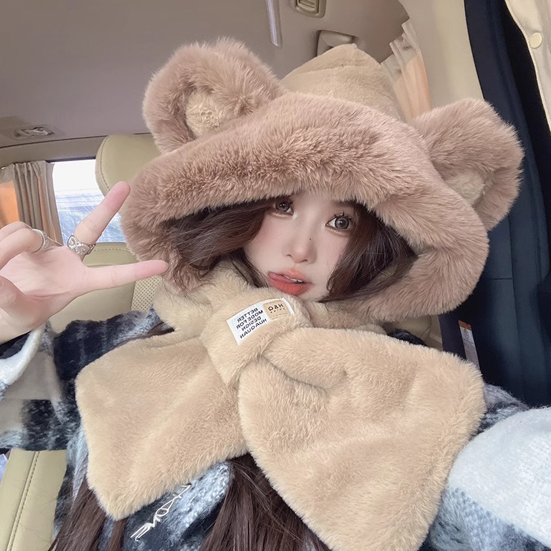 قبعة دب لطيفة مع وشاح مدمج للن - مراجعة Trapper Hat Ear Flap وسعره