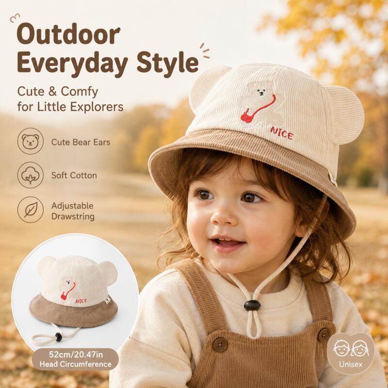 قبعة دلو للأطفال بتصميم أذن دب - مراجعة Bucket Hat Cotton وسعره