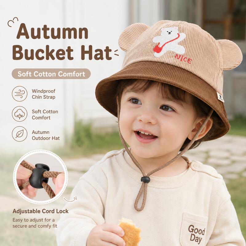 قبعة دلو للأطفال بتصميم أذن دب - مراجعة Bucket Hat Cotton وسعره