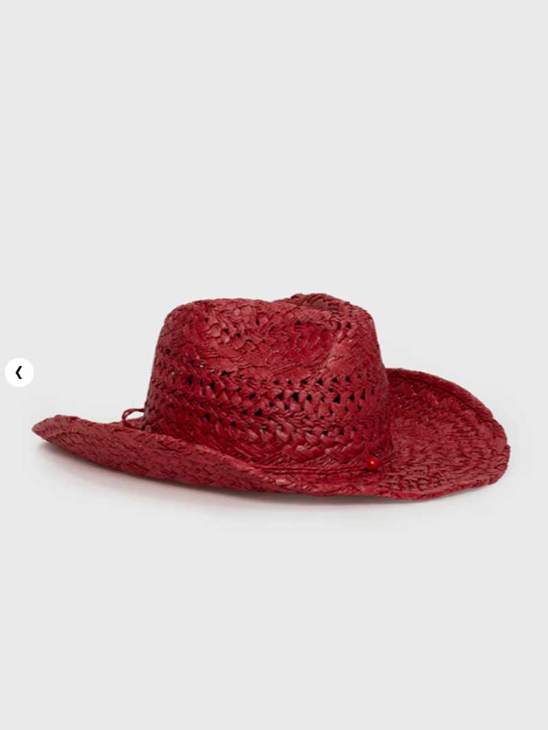 قبعة رعاة البقر حمراء مرسومة ب - مراجعة Cowboy Hat Straw وسعره